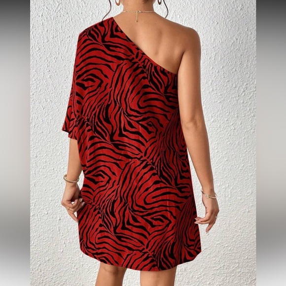 Boho Zebra stripes one shoulder mini dress - Picture 4 of 5
